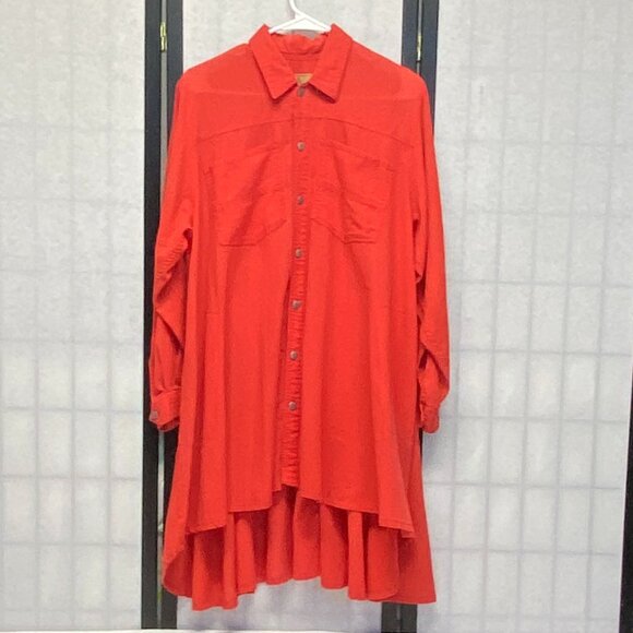 Liz Wear Long Sleeve Button Front Collared Pocketed Hi Low Safari Shirt Dress S - Picture 1 of 14